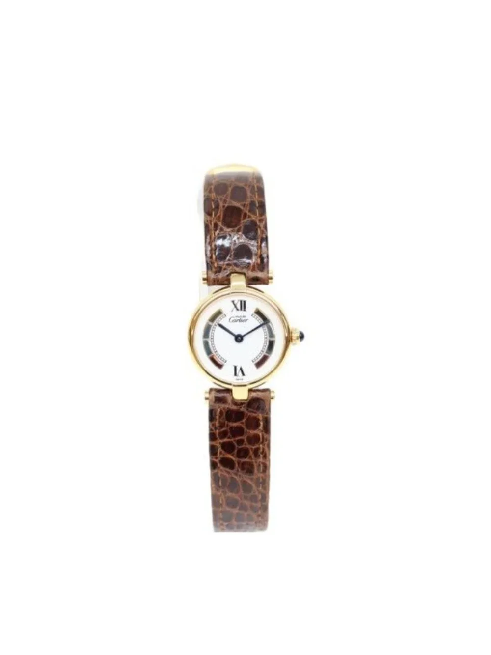 Cartier 925 Must Vende Mevermeil SM Side Trinity Dial Quartz Leather